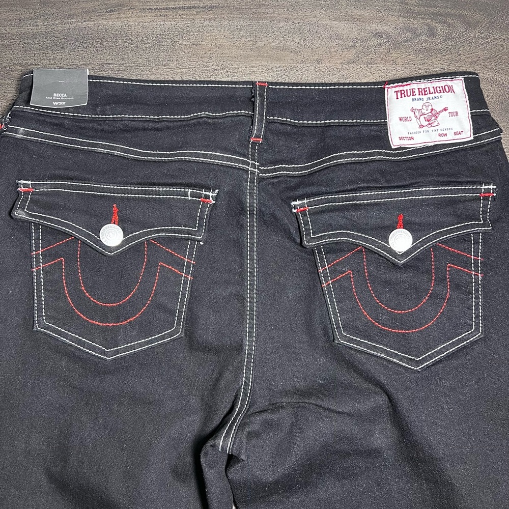 NWT True Religion Becca Mid Rise Flap Bootcut Jeans – Black Rinse – Size 32
